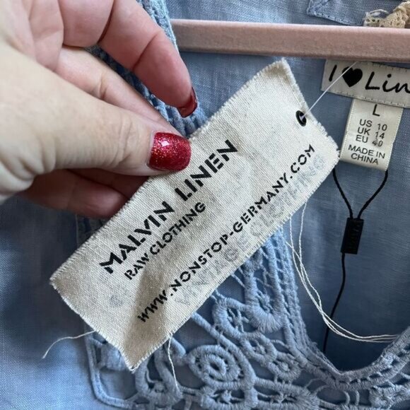 Malvin Hamburg Germany Light Blue Linen Tunic Dress sz L NWT - Picture 3 of 7